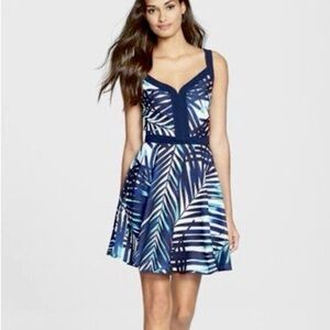 Trina Turk, Tropical Palm Leaf Sundress Blue Toned, size 2